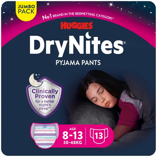 Drynites Tamanho 8-13 Fraldas de noite para menina, 13 unidades