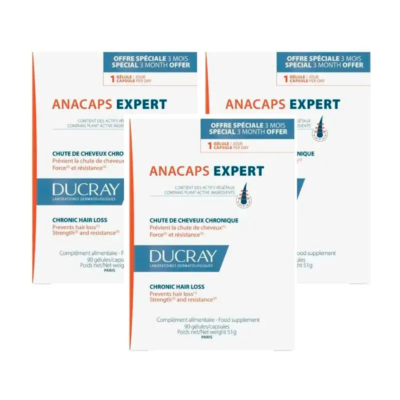Ducray Anacaps Expert, Embalagem 3 x 90 cápsulas