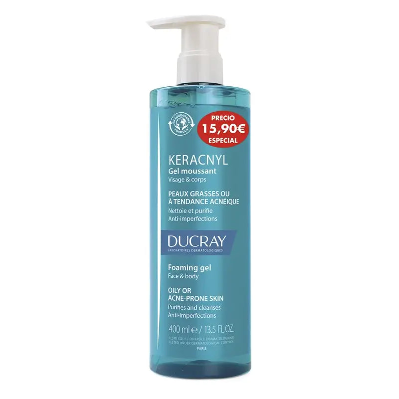 Ducray Keracnyl Gel de Limpeza Pele oleosa ou com tendência acneica , 400 ml