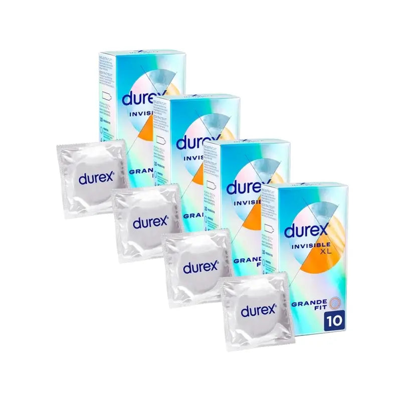 Durex Invisible Xl Ultra Thin, 10 Preservativos tamanho Xl, embalagem com 4