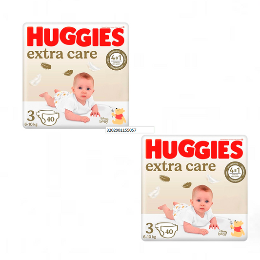Embalagem 2 x Fraldas para recém-nascidos Huggies Extra Care Tamanho 3 (5-9KG), 80 unidades.