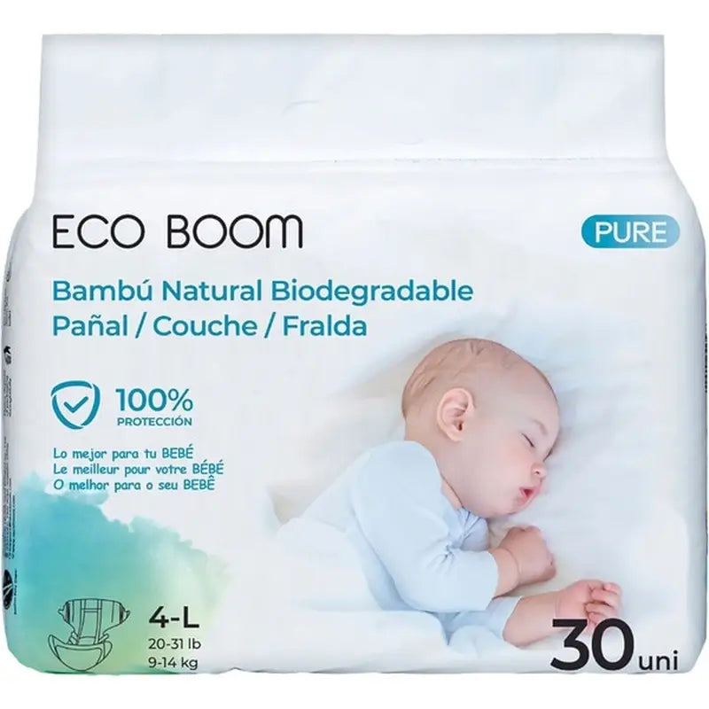Fralda Eco Boom Bamboo Pure L 4, 30 unidades