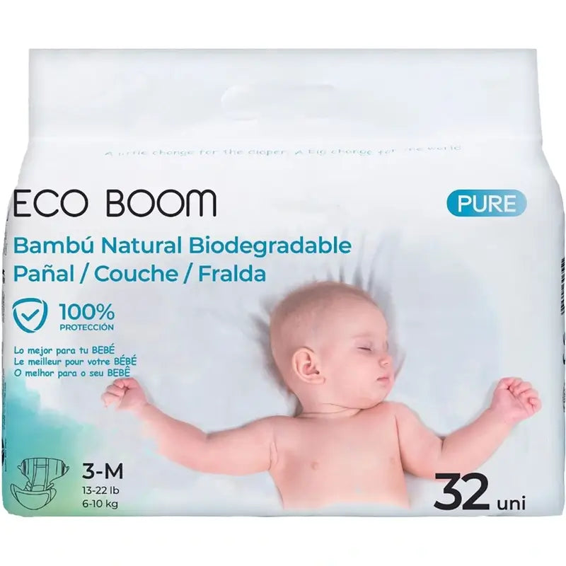 Eco Boom Pure Bamboo Nappy Pure M 3, 32 unidades.