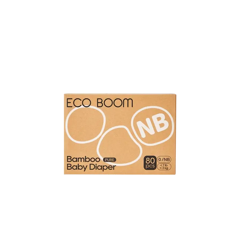 ECO BOOM PURE Fraldas de bambu 100% naturais - Tamanho 0/NB (1-3 kg) - 80 unidades.
