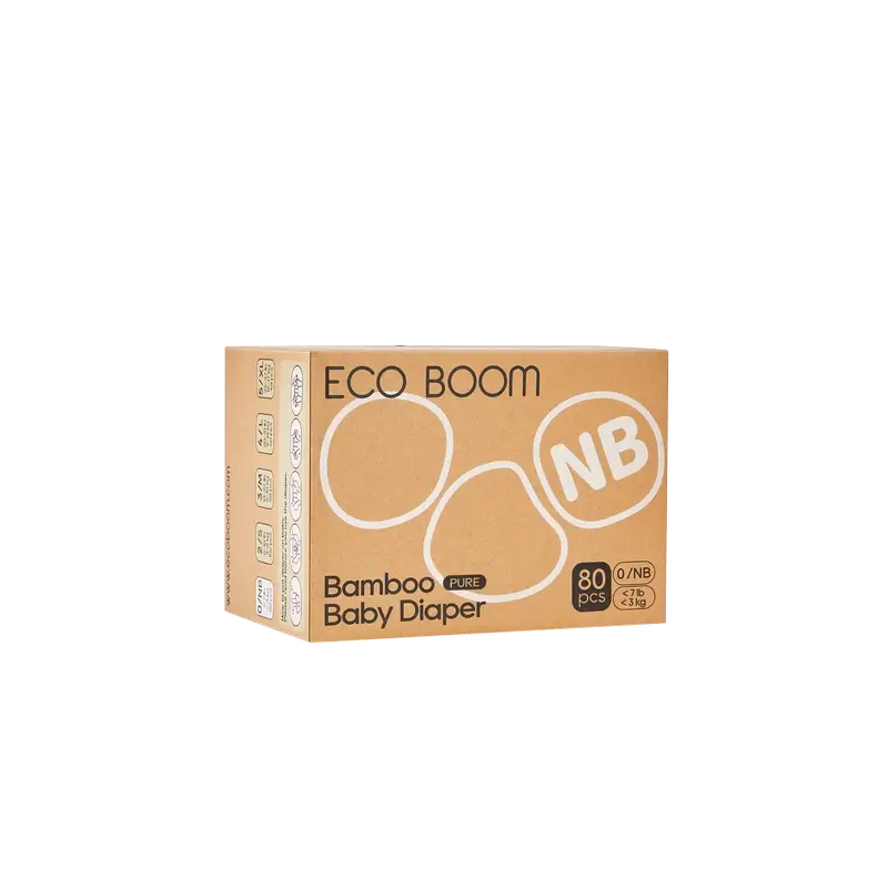ECO BOOM PURE Fraldas de bambu 100% naturais - Tamanho 0/NB (1-3 kg) - 80 unidades.