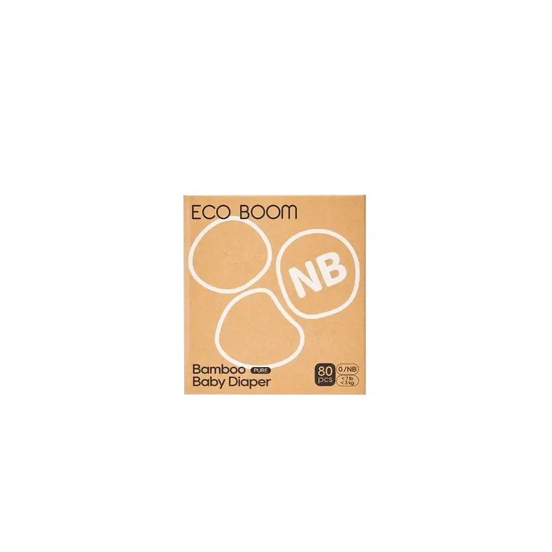 ECO BOOM PURE Fraldas de bambu 100% naturais - Tamanho 0/NB (1-3 kg) - 80 unidades.