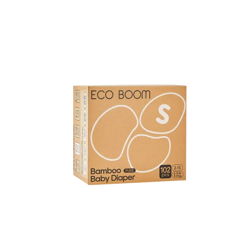 ECO BOOM PURE 100% fraldas de bambu naturais - Tamanho 2/S (3-8 kg) - 102 pcs.