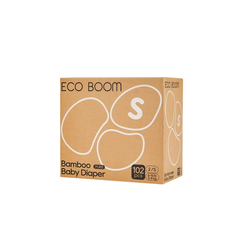 ECO BOOM PURE 100% fraldas de bambu naturais - Tamanho 2/S (3-8 kg) - 102 pcs.