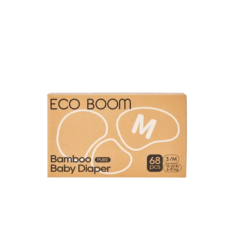 ECO BOOM PURE Fraldas de bambu 100% naturais - Tamanho 3/M (6-10 kg) - 68 unidades