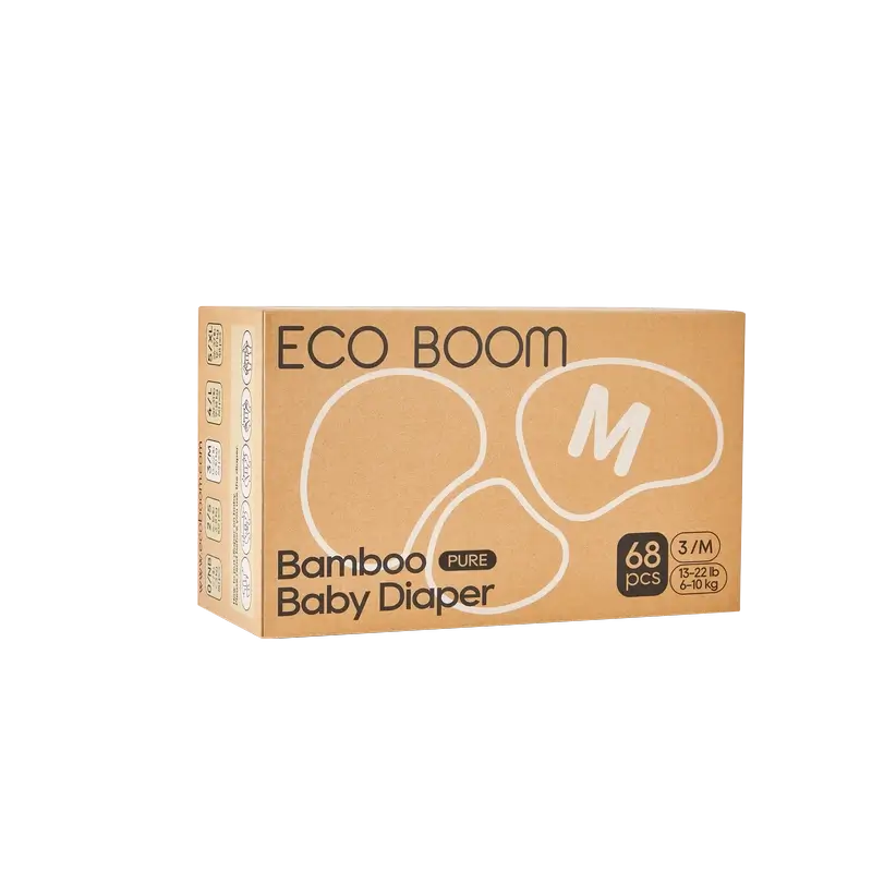 ECO BOOM PURE Fraldas de bambu 100% naturais - Tamanho 3/M (6-10 kg) - 68 unidades