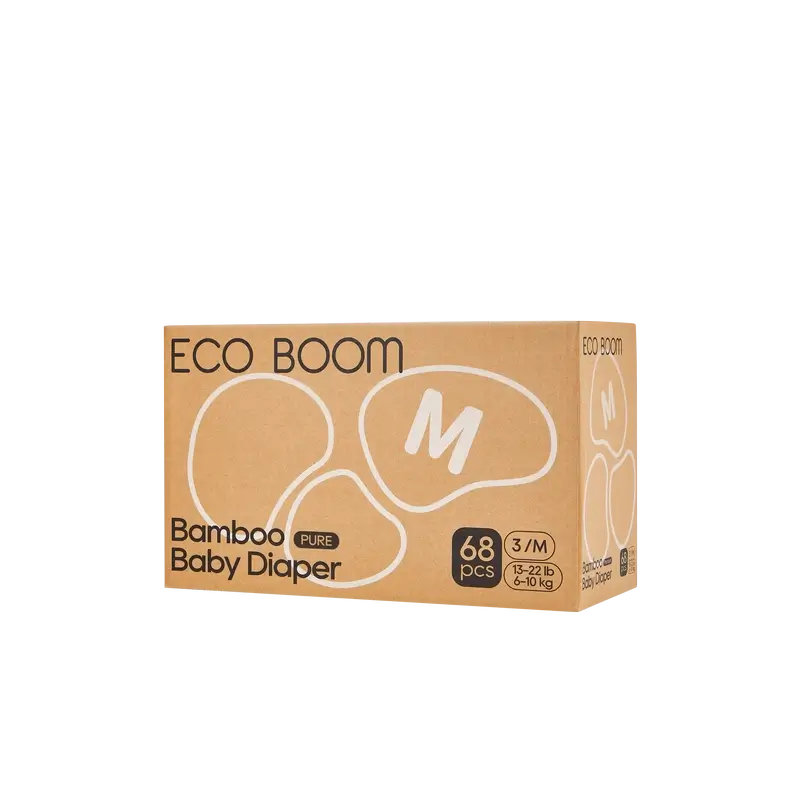 ECO BOOM PURE Fraldas de bambu 100% naturais - Tamanho 3/M (6-10 kg) - 68 unidades