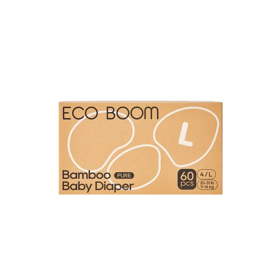 ECO BOOM PURE Fraldas de bambu 100% naturais - Tamanho 4/L (9-14 kg) - 60 unidades