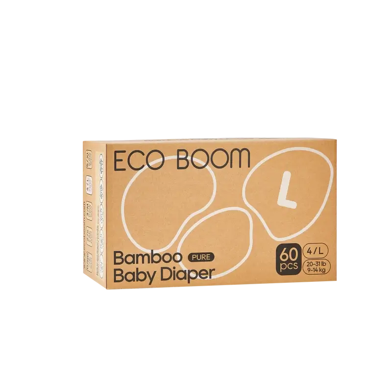 ECO BOOM PURE Fraldas de bambu 100% naturais - Tamanho 4/L (9-14 kg) - 60 unidades