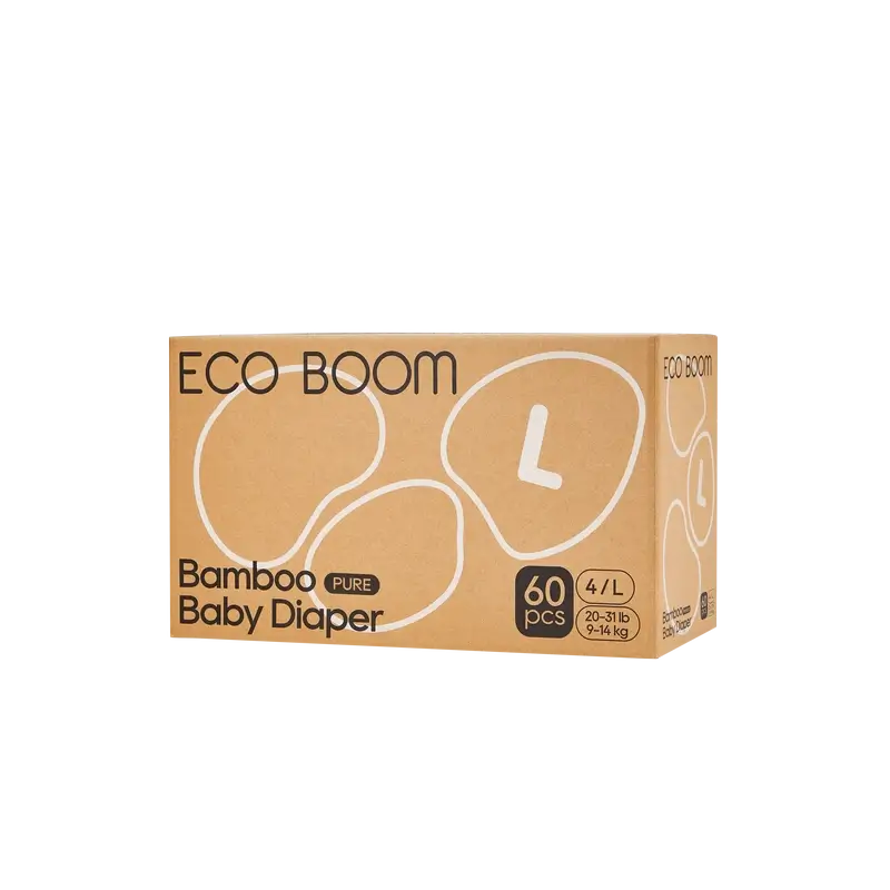 ECO BOOM PURE Fraldas de bambu 100% naturais - Tamanho 4/L (9-14 kg) - 60 unidades