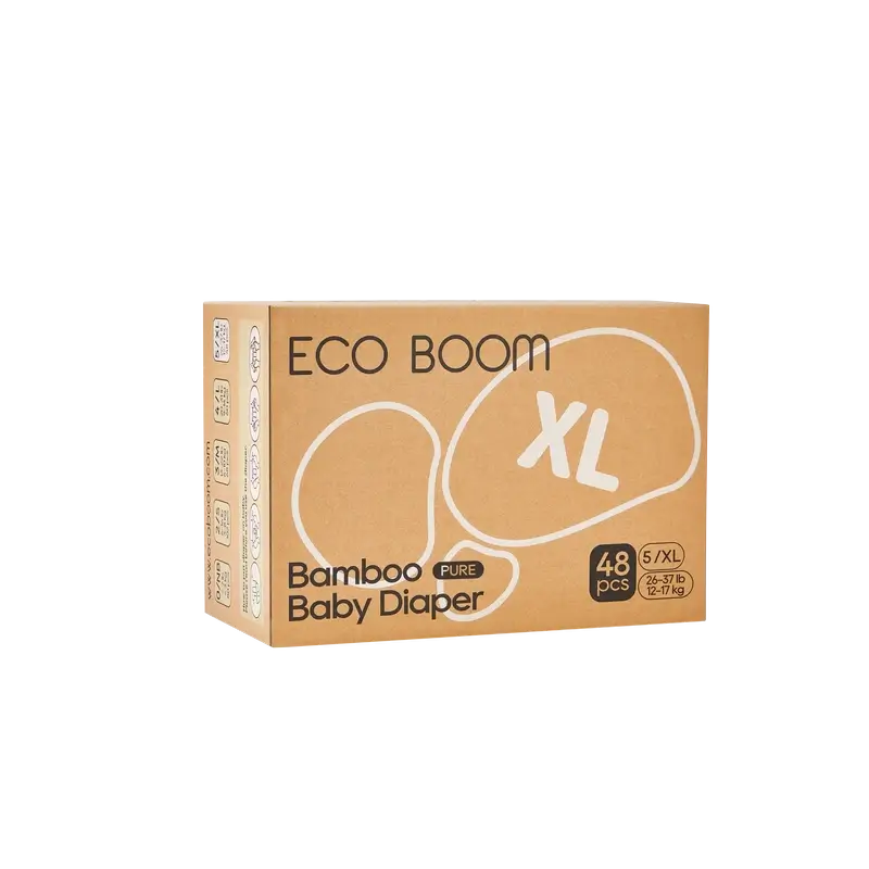 ECOBOOM PURE 100% fraldas de bambu naturais - Tamanho 5/XL (12-17 kg) - 48 unidades.