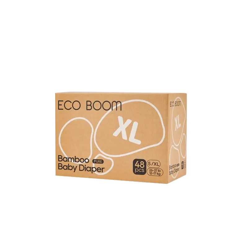 ECOBOOM PURE 100% fraldas de bambu naturais - Tamanho 5/XL (12-17 kg) - 48 unidades.