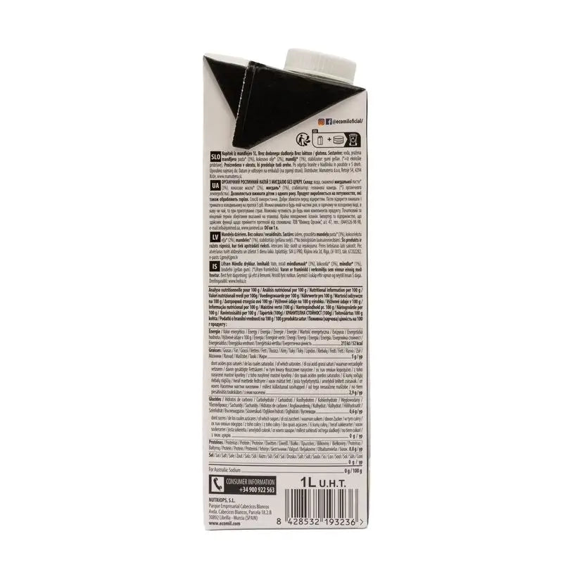 Ecomil Almond Nature Keto Bio, 1L x 6 unid.