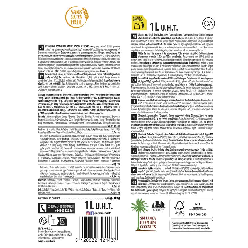 Ecomil Coconut Nature Bio, 1 L