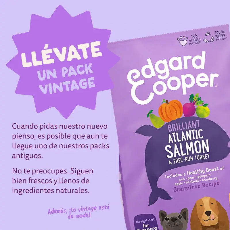 Edgard & Cooper Alimento médio para cachorros com salmão fresco e peru , 2,5 kg
