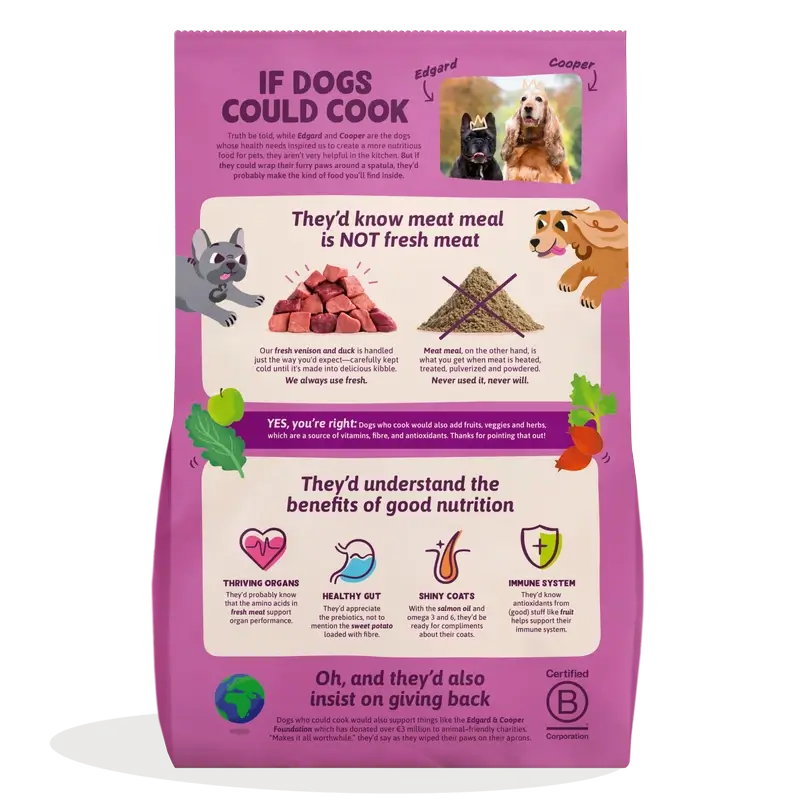 Edgard & Cooper Alimento para cães adultos grandes com carne de veado e pato fresca , 12 kg