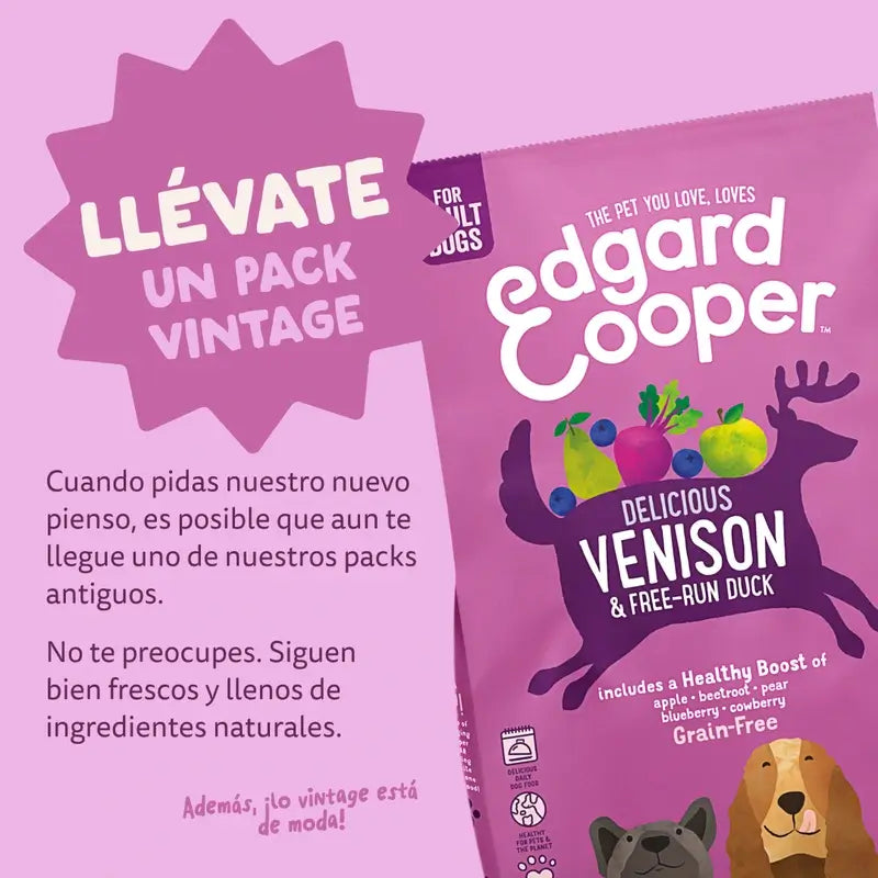 Edgard & Cooper Alimento para cães adultos grandes com carne de veado e pato fresca , 12 kg