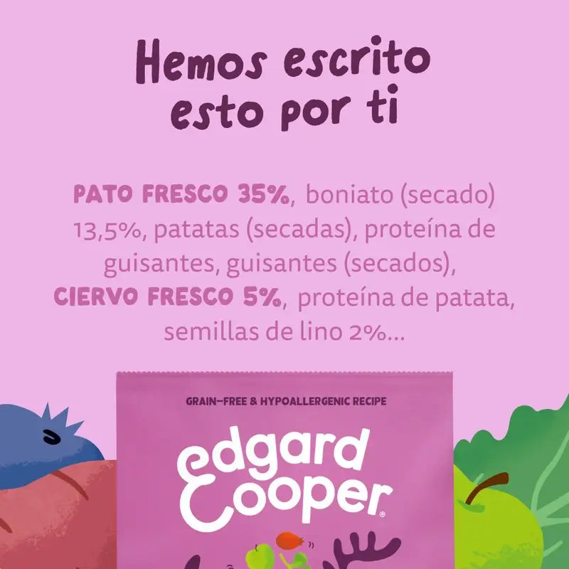 Edgard & Cooper Alimento para cães adultos grandes com carne de veado e pato fresca , 12 kg
