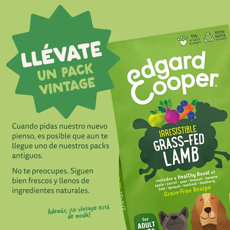 Edgard & Cooper Ração para Cães Adultos de Grande Porte com Borrego Fresco, 12 kg