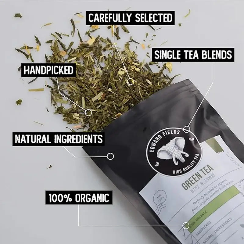 Chá Edward Fields Chá verde orgânico a granel com gengibre e limão, 100 g