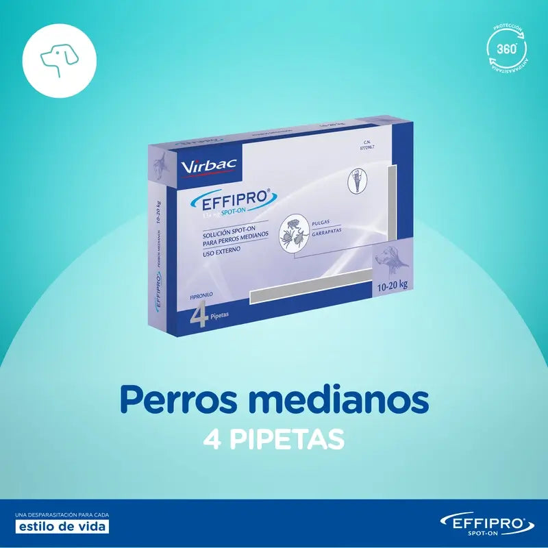 Effipro 134 Mg Spot-On Cães Médios 10-20kg, 4 Pipetas