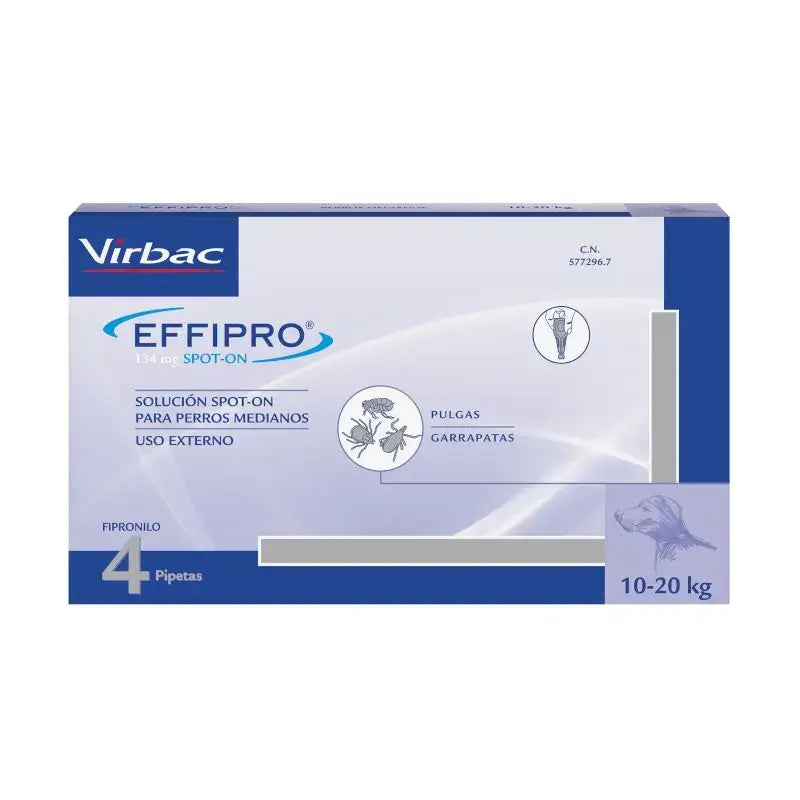 Effipro 134 Mg Spot-On Cães Médios 10-20kg, 4 Pipetas