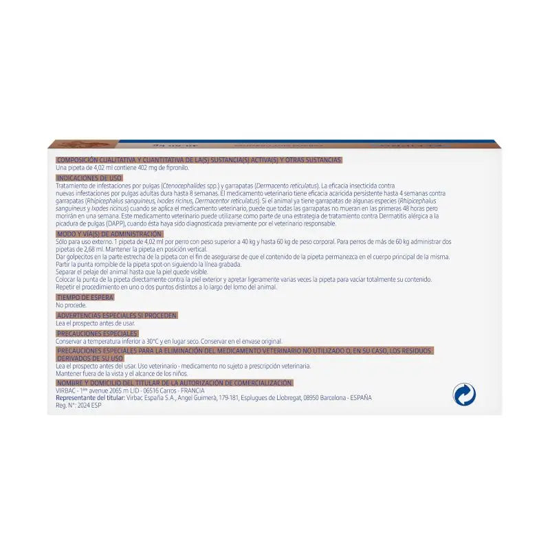 Effipro 402 Mg Spot-On Cães Grandes +40Kg, 4 Pipetas