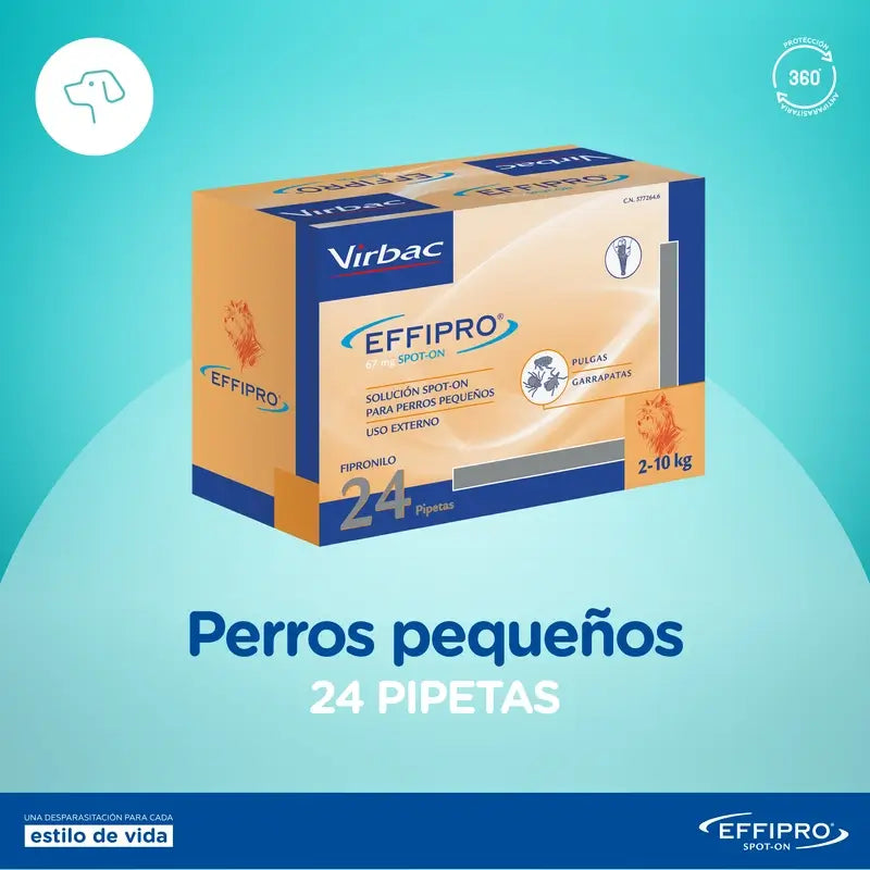 Effipro 67 Mg Spot-On Cães Pequenos 2-10Kg, 24 Pipetas