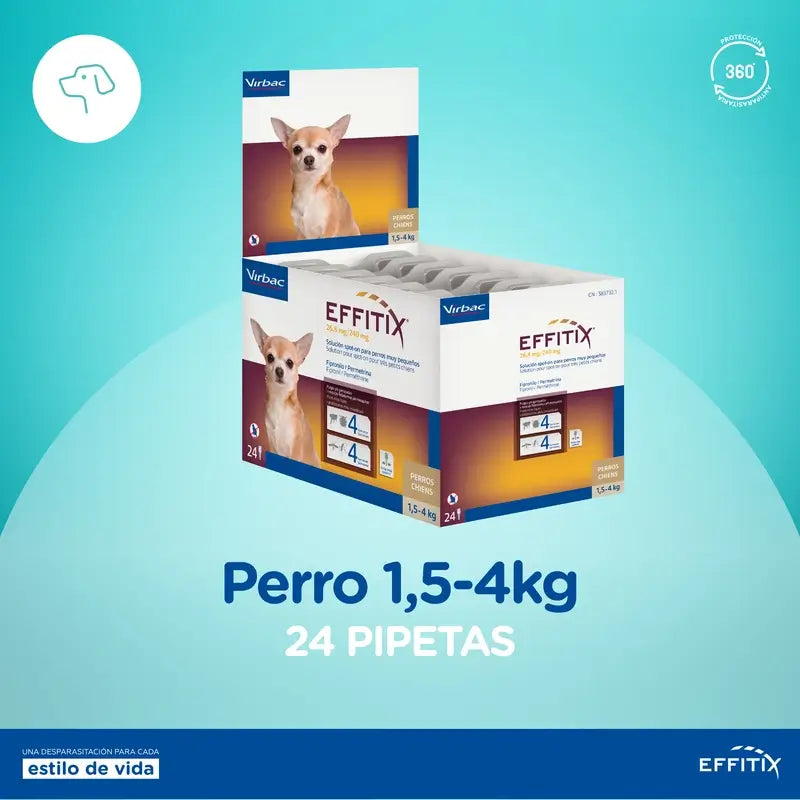 Effitix Xs Antiparasitário Cães Muito Pequenos 1,5-4 Kg, 24 Pipetas