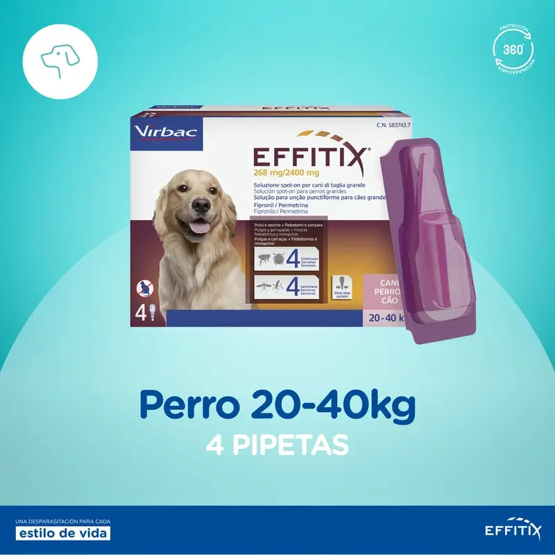 Effitix L Antiparasitário Cães Grandes 20-40 Kg, 4 Pipetas