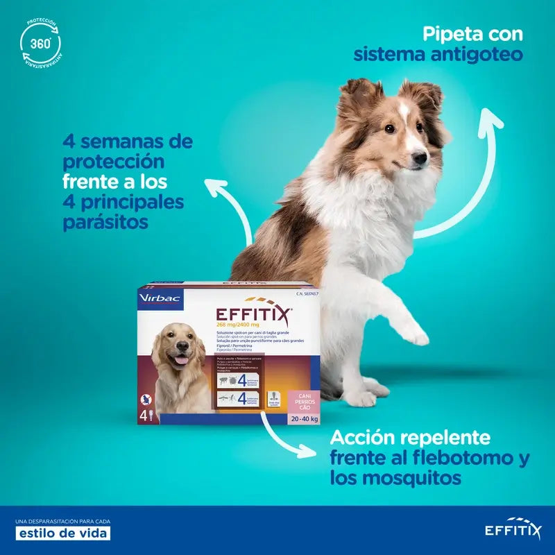 Effitix L Antiparasitário Cães Grandes 20-40 Kg, 4 Pipetas
