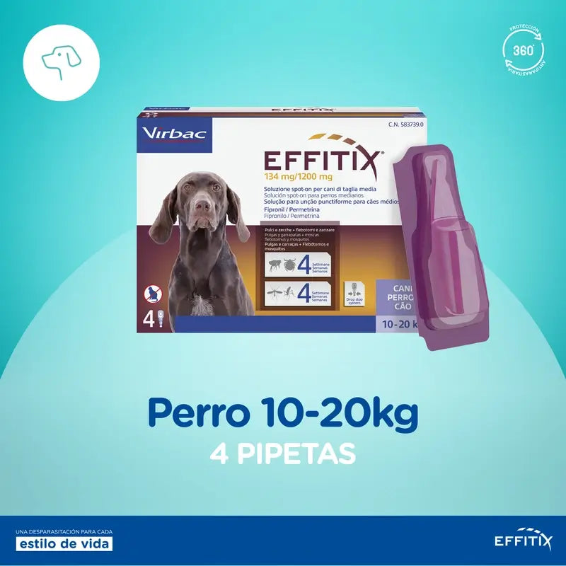 Effitix M Antiparasitário Cães Médios 10-20 Kg, 4 Pipetas