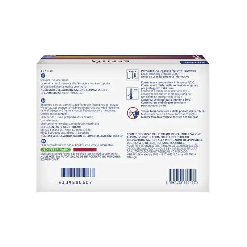 Effitix M Antiparasitário Cães Médios 10-20 Kg, 4 Pipetas