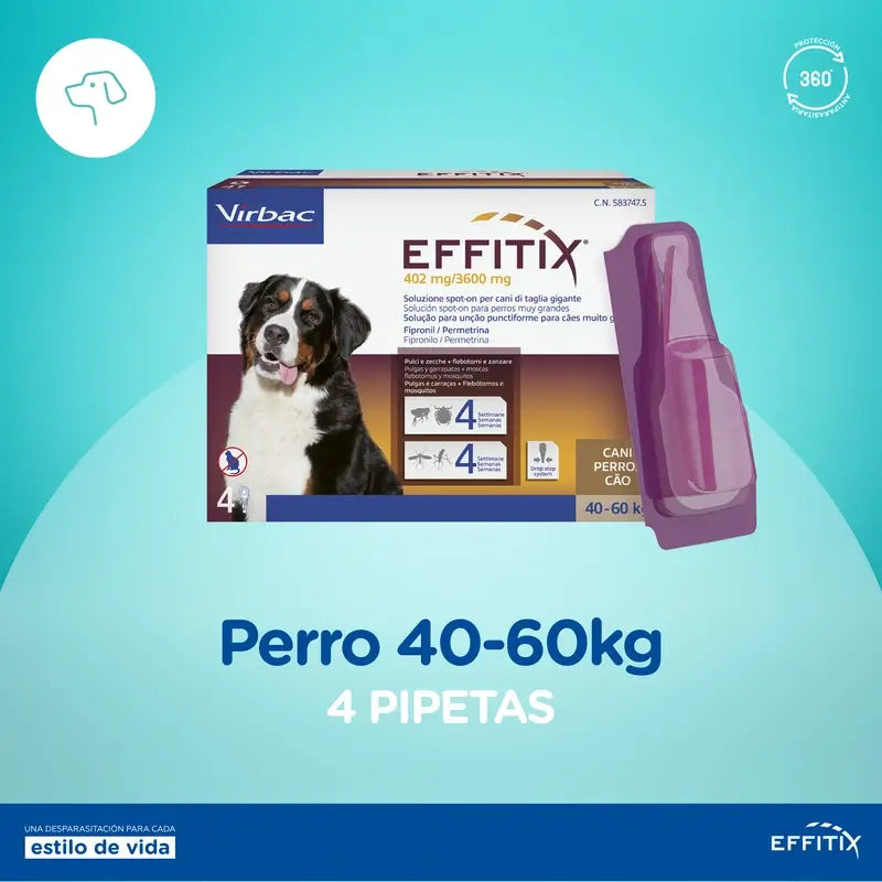 Effitix XL Antiparasitário Cães Muito Grandes +40 Kg, 4 Pipetas