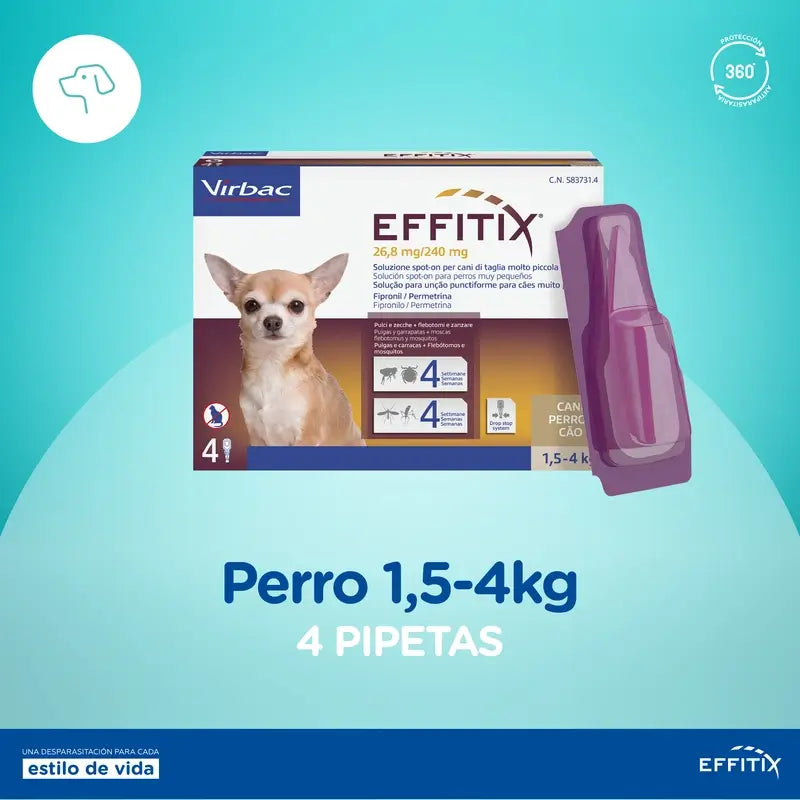 Effitix Xs Antiparasitário Cães Muito Pequenos 1,5-4 Kg, 4 Pipetas