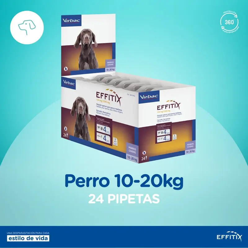 Effitix M Antiparasitário Cães Médios 10-20 Kg, 24 Pipetas