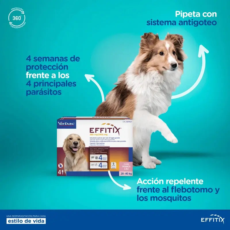 Effitix S Antiparasitário Cães Pequenos 4-10 Kg, 4 Pipetas