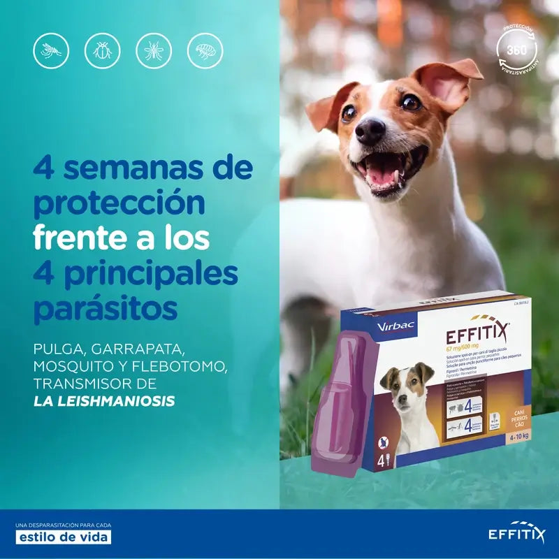 Effitix S Antiparasitário Cães Pequenos 4-10 Kg, 4 Pipetas