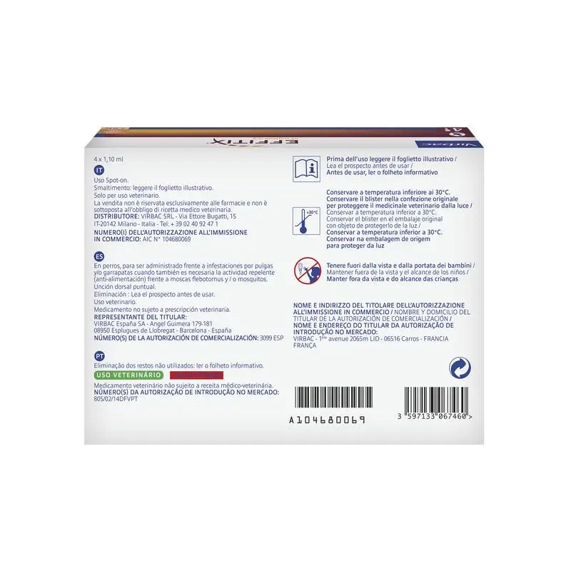 Effitix S Antiparasitário Cães Pequenos 4-10 Kg, 4 Pipetas