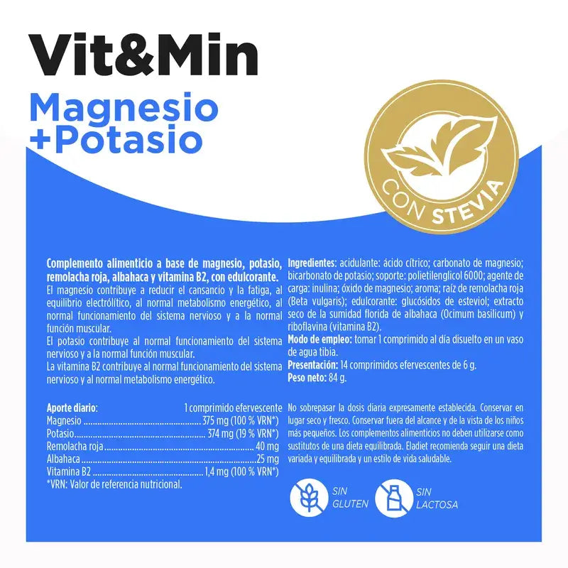 Eladiet Vit&Min Magnésio + Potássio, 14 comprimidos