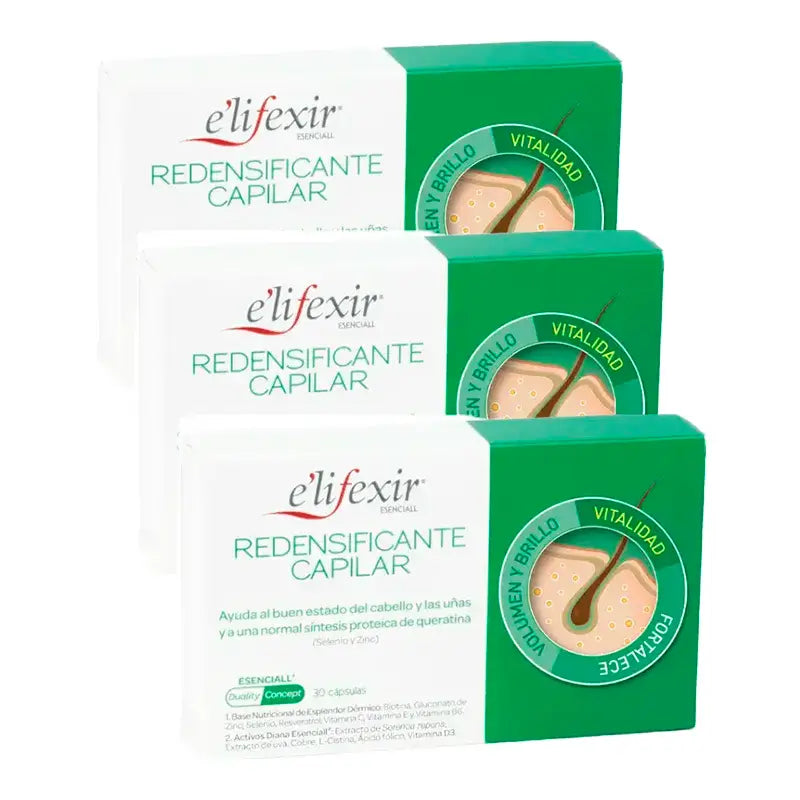 Elifexir Essentialall Redensificador e Fortificante Capilar Redutor da Queda de Cabelo, Embalagem 3 x 30 Cápsulas