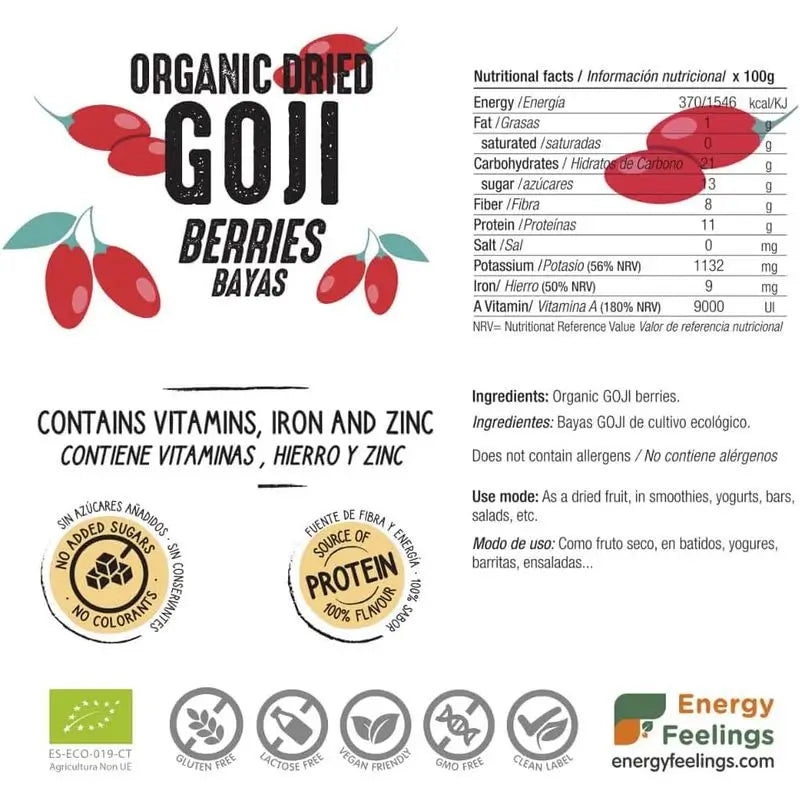 Energy Feelings Bagas de Goji 1Kg. Eco Vegan Sg