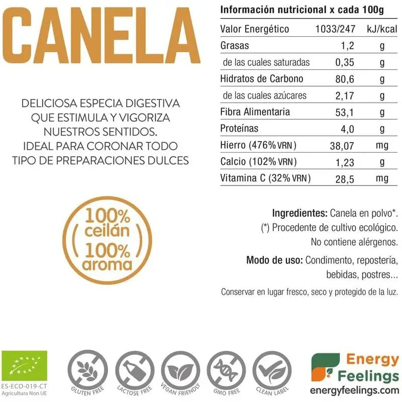 Energy Feelings Canela em Pó 1Kg. Eco Vegan Sg