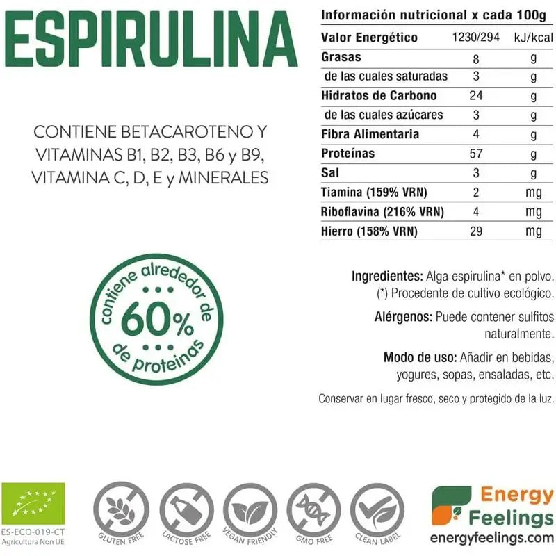 Energy Feelings Spirulina em pó 1Kg. Eco