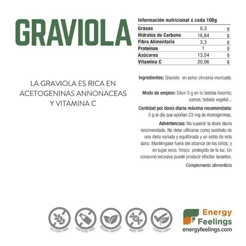 Energy Feelings Graviola em Pó 1Kg. Vegan Sg