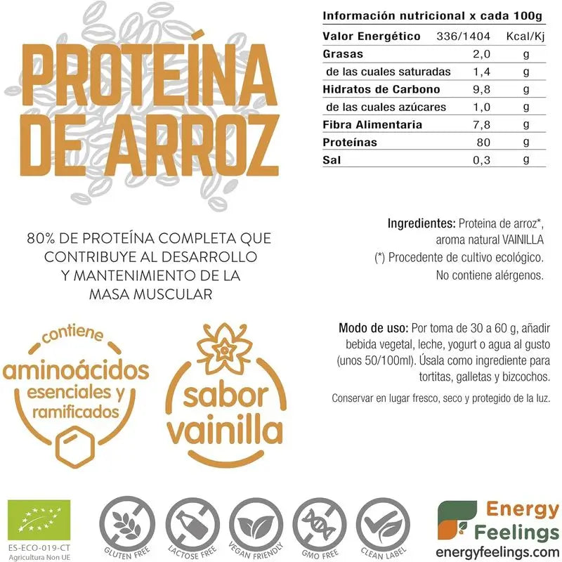 Energy Feelings Proteína de Arroz Baunilha 1Kg. Eco Vegan Sg